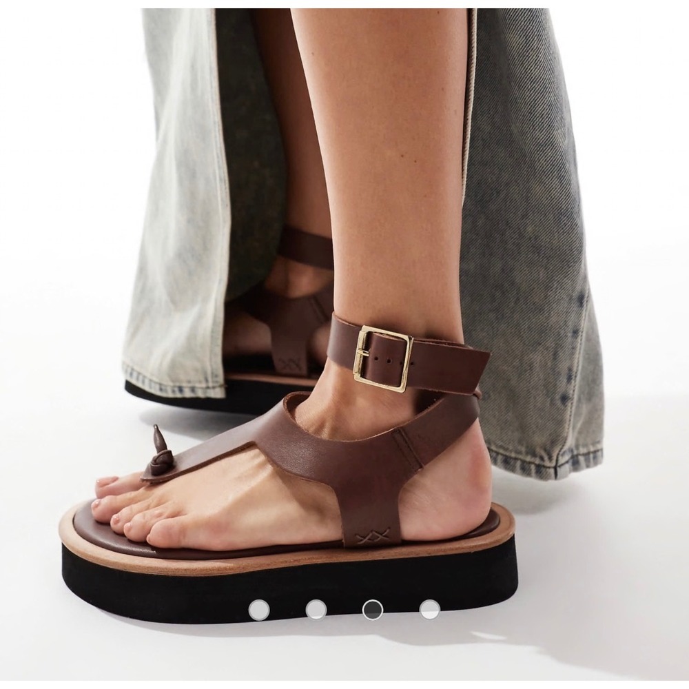 Free People Platform Sandals Womens 6 Brown Leather Knotted Toe Boho Flatform